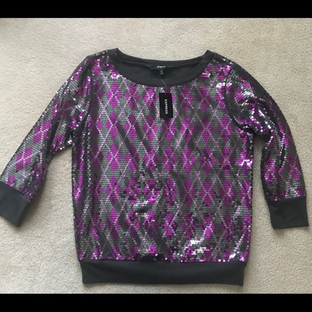 Express Fully Sequin  Green & Purple Sweatshirt  S